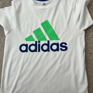 Adidas Kids White Tee with Green and Blue Logo